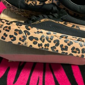 Vans Black Canvas Sneakers with Leopard Print Trim Black Suede